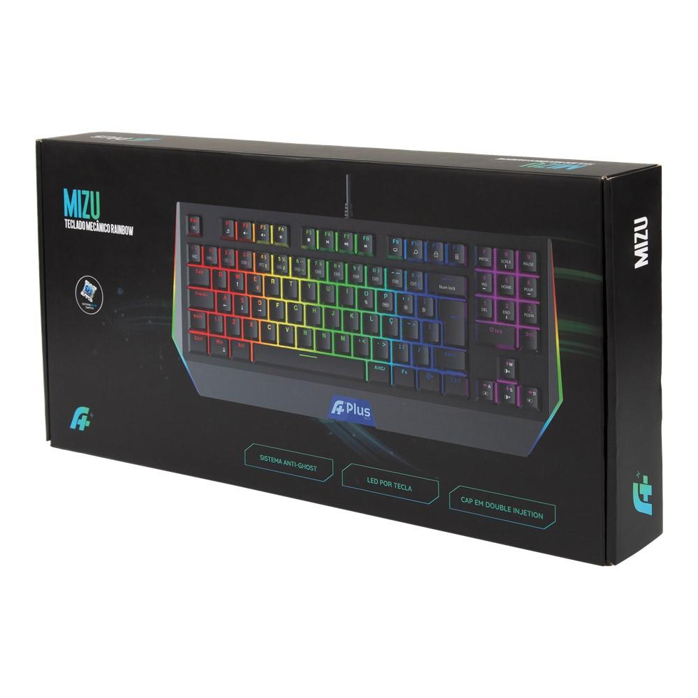 Teclado Gamer  Mecânico APlus Mizu Rainbow Switch  Blue Outemu  Preto - AP-KB-3989