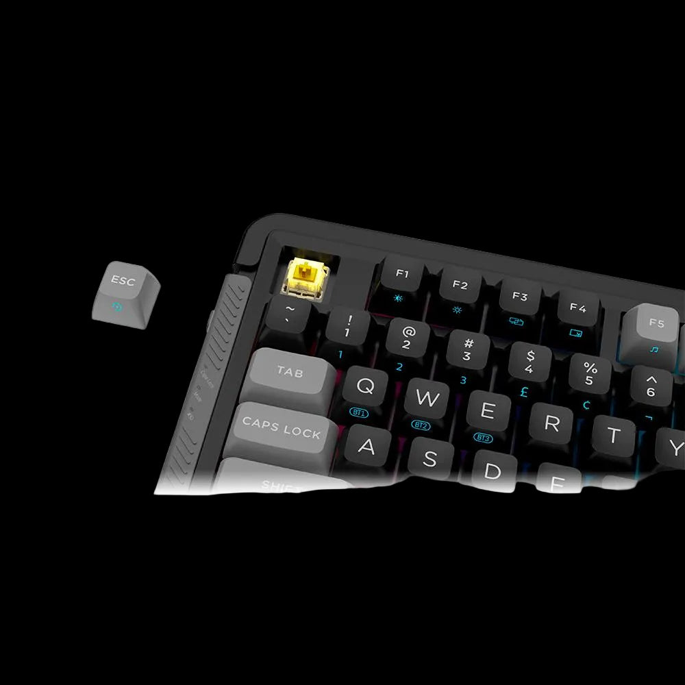 Teclado Gamer Mecanico Sem fio Aplus Zion Wireless Rgb Switch Yellow Visor Lcd
