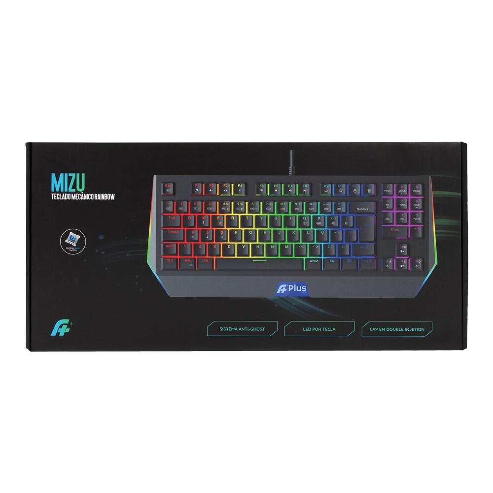 Teclado Gamer  Mecânico APlus Mizu Rainbow Switch  Blue Outemu  Preto - AP-KB-3989