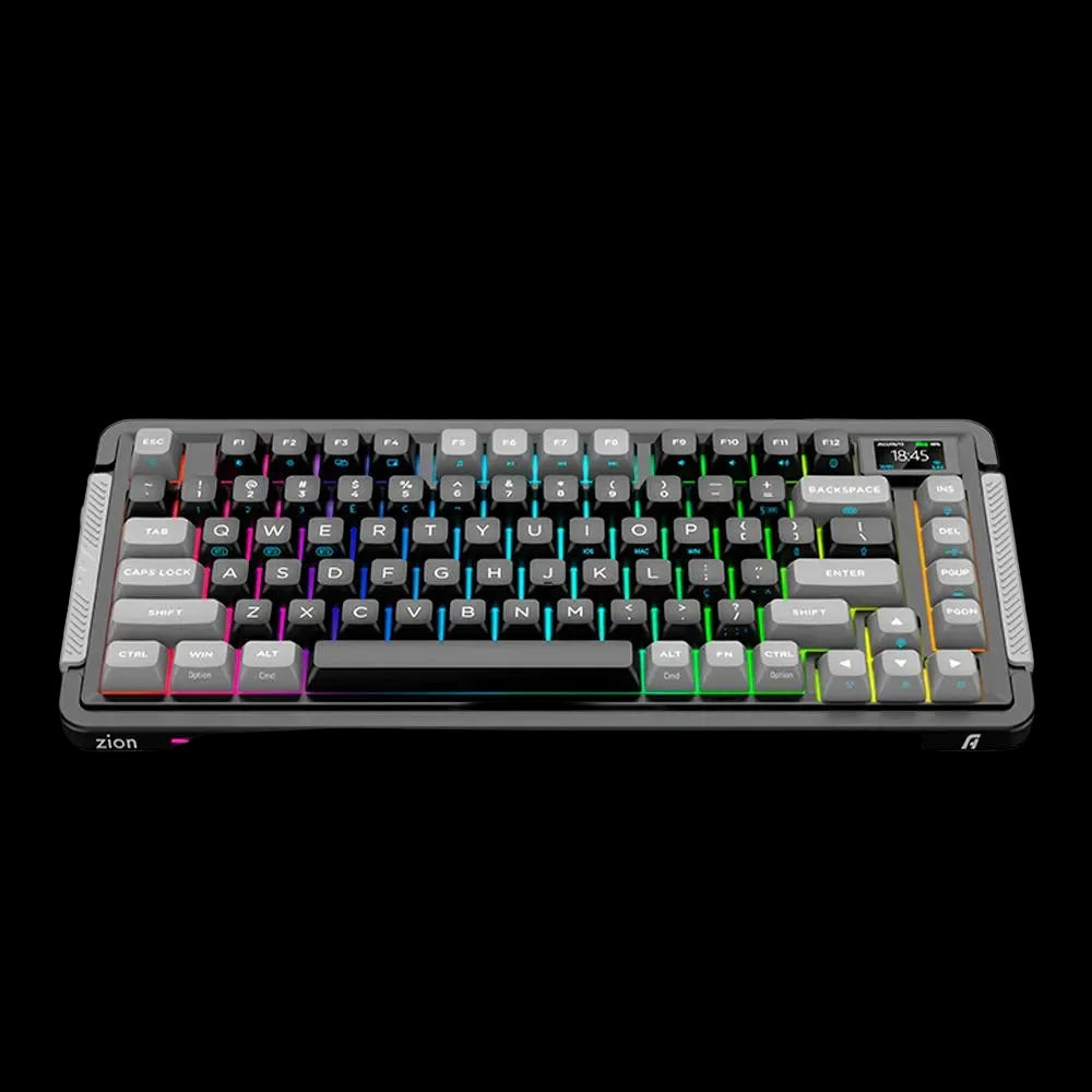 Teclado Gamer Mecanico Sem fio Aplus Zion Wireless Rgb Switch Yellow Visor Lcd