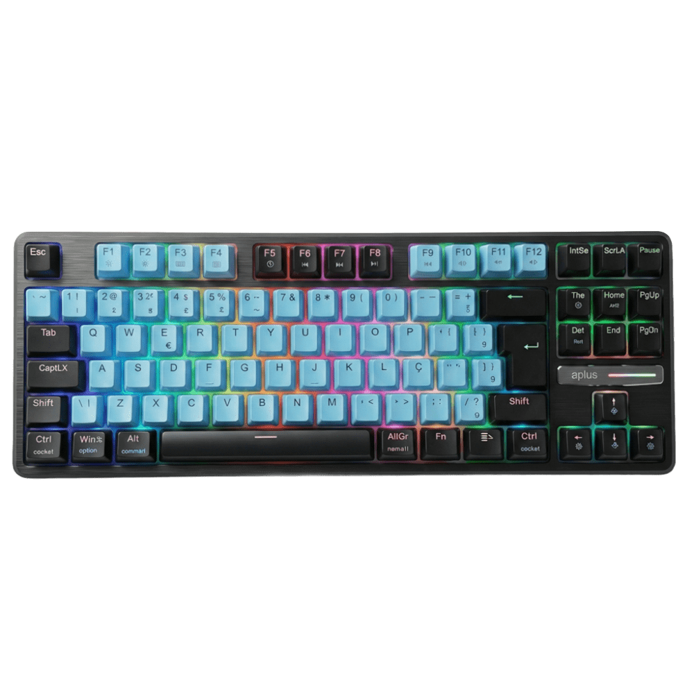 Teclado Gamer Mecânico RGB Aplus Iara Switch Red Gasket 80% Obisidian Aqua - AK400A