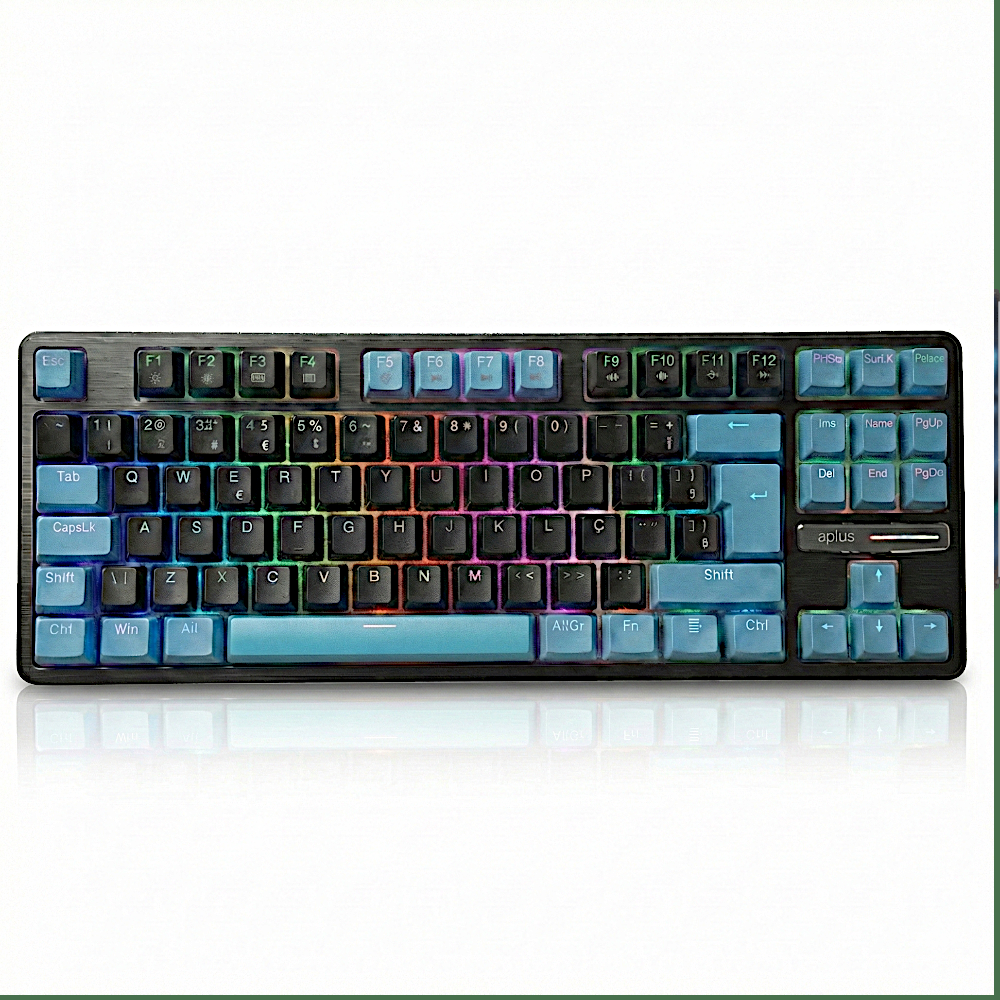 Teclado Gamer Mecanico Rgb Aplus Iara Switch Blue Gasket 80% Obisidian Aqua - AK400